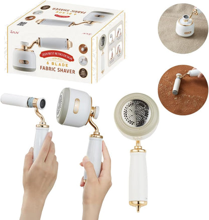 SALAV® Retro Edition 2-in-1 Rechargeable Fabric Shaver and Lint Roller, 6-Blade System, Removes Fuzz and Pilling on Fabrics, Includes Charging Cable (Rose)