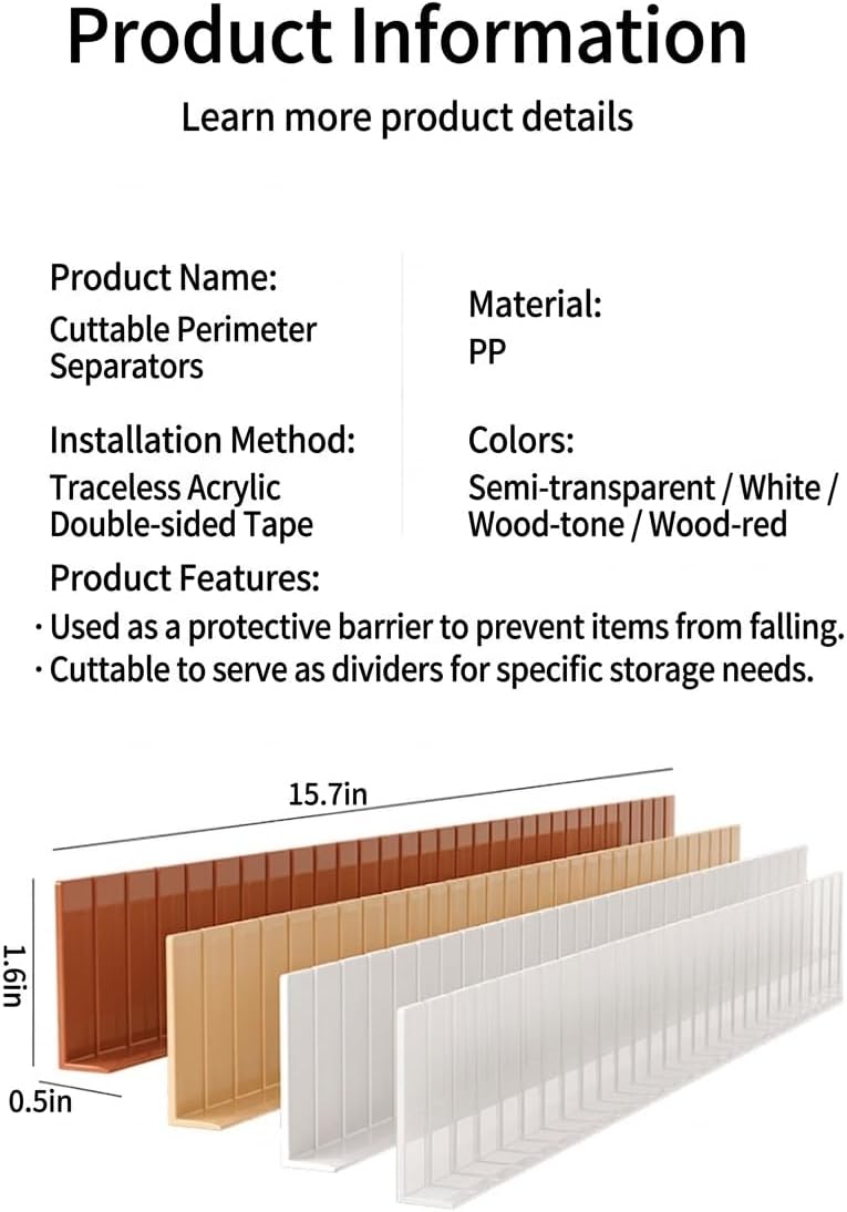Anti-Fall Shelf Edge Guardrail for Mirror Cabinet & Vanity, 15.7" Cut-to-Size Plastic Barrier, Adhesive Edge Protector for Bathroom,Desk, Stops Items from Falling into Gap (4, Semi-Transparent)