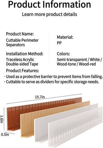 Anti-Fall Shelf Edge Guardrail for Mirror Cabinet & Vanity, 15.7" Cut-to-Size Plastic Barrier, Adhesive Edge Protector for Bathroom,Desk, Stops Items from Falling into Gap (4, Semi-Transparent)