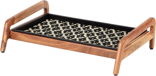 Anji Mountain Heavy Duty Waterproof Wooden Shoe Storage Mat Organizer/Boot Storage Tray Multi Use for Entryway with Coir, Tan Rectangle Embossed Insert, 1 Tier, Fits 2 Pair (26.5" Wide)