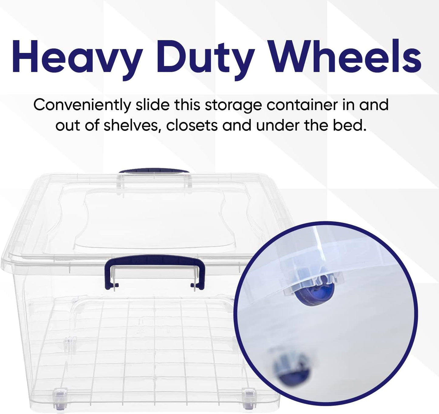 Superio Under Bed Storage Containers with Wheels (2 Pack), Flat Clear Storage Bin Stackable Large Storage Latch Box with Lids Store Cloths, Bedding, Linen, For Under The Bed, Garage, Home