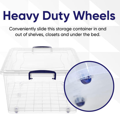 Superio Under Bed Storage Containers with Wheels (2 Pack), Flat Clear Storage Bin Stackable Large Storage Latch Box with Lids Store Cloths, Bedding, Linen, For Under The Bed, Garage, Home