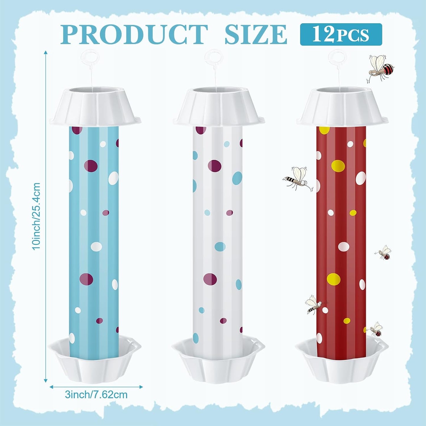 12 Pcs Sticky Fly Trap Fly Stick Indoor Outdoor Long Lasting Adhesive Fly Catcher with Hanging Hook for Wasps Gnats Bugs Insects Moths Fruit Flies Mosquitoes Spiders Fleas (White)