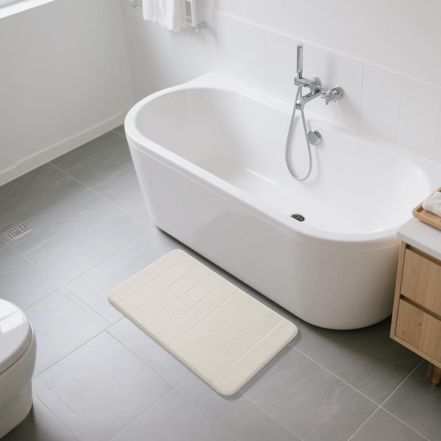 Yimobra Memory Foam Bath Mat, Super Soft Absorbent Bathroom Rug Non Slip, Quick Dry, Machine Washable Floor Carpet for Tub Shower, Home Decor Accessories, 24x17, Grey