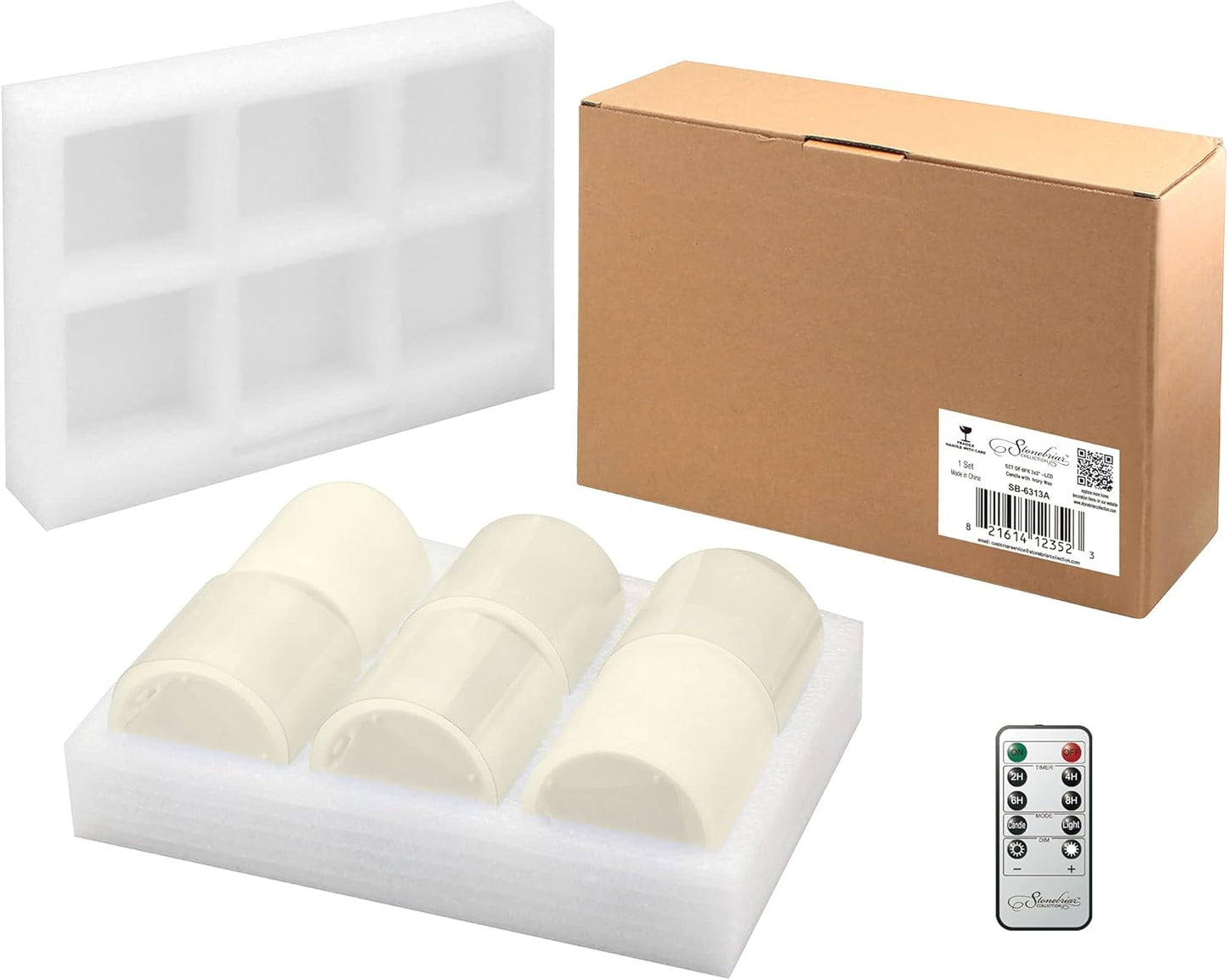 Stonebriar 6 Count White Real Wax 3x3 Flameless LED Pillar Candles with Remote and Timer