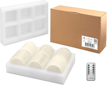 Stonebriar 6 Count White Real Wax 3x3 Flameless LED Pillar Candles with Remote and Timer