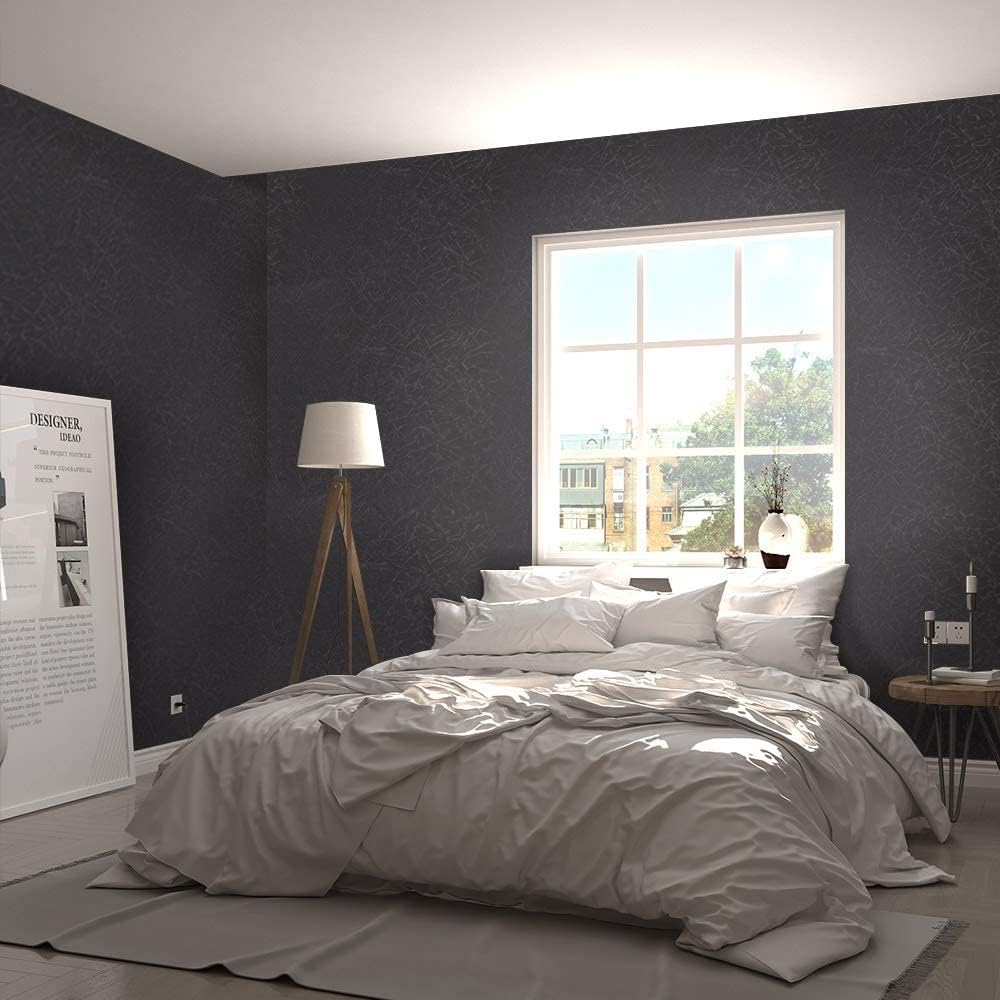 15.7" X 118" Black Silk Wallpaper Embossed Self Adhesive Peel and Stick Wallpaper Contact Paper Removable Waterproof Kitchen Vinyl Wrap Cabinet Furniture Textured Renter Friendly Wall Gift Paper