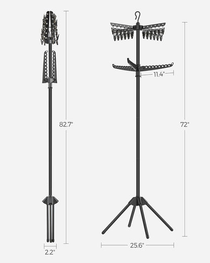 SONGMICS 2-Tier Clothes Drying Rack, 72-Inch Folding Laundry Drying Rack with 3 Rotatable Arms for Hangers, 24 Clips, Stainless Steel, for 27 Pieces of Clothes, Blue and Silver ULLR512Q01