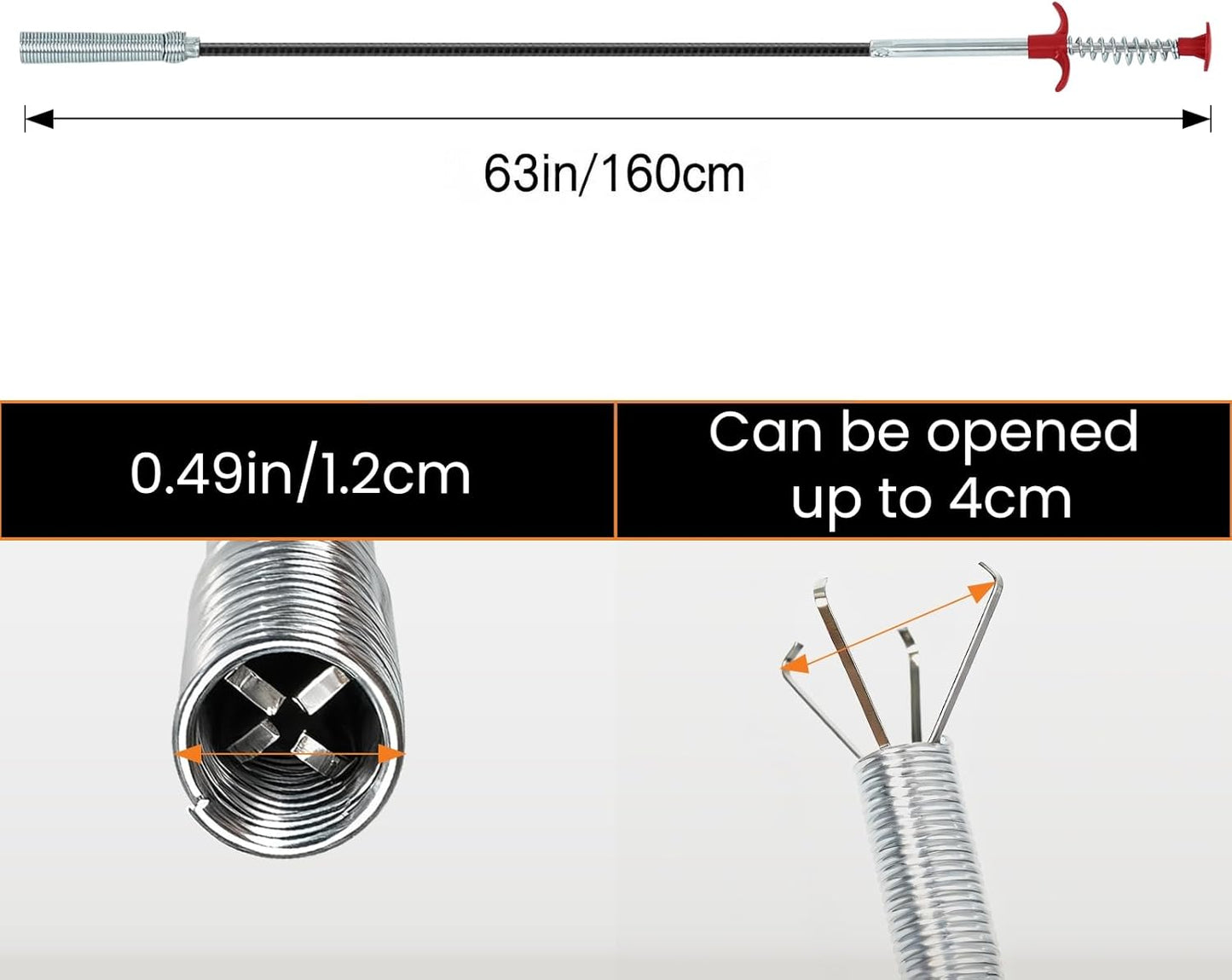 Drain Snake, 79-Inch Drain Clog Remover Tool, Flexible Grabber Claw for Bath Tub, Toilet, Kitchen Sink & Sewer