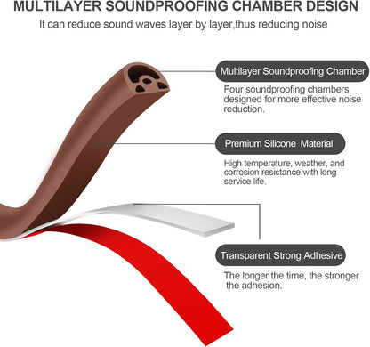 [New Upgrade] 19.7Ft Silicone Door Weather Stripping Door Seal Strip for Doors & Windows, Multi-Layer Soundproof Chamber Design, Self-Adhesive, Seal Large Gaps, Easy to Cut & Install