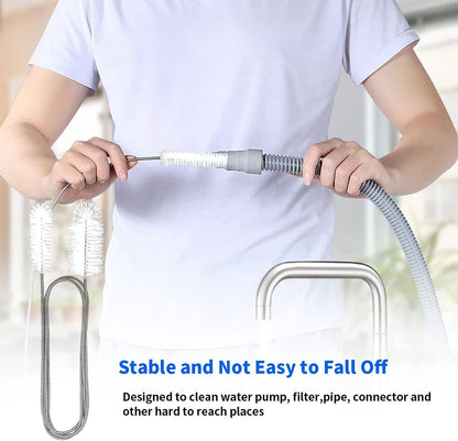10PCS Flexible Drain Brush Straw Cleaner Brush Set,Pipe Cleaners Brush,61Inch Stainless Steel Double-Ended Hose Brush 8.2Inch Nylon Long CPAP Tube Cleaning Brush for Home Kitchen Sink Plumbing