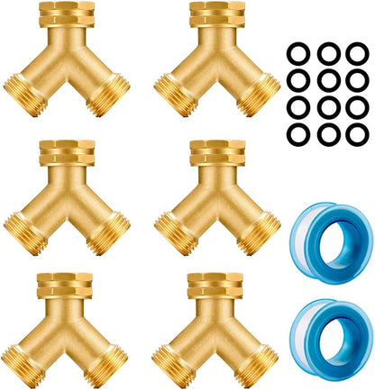 SIGURANTA Garden hose splitter, Brass Y-Type Unrestricted Flow Fitting, Garden Faucet splitter (2-way full flow)