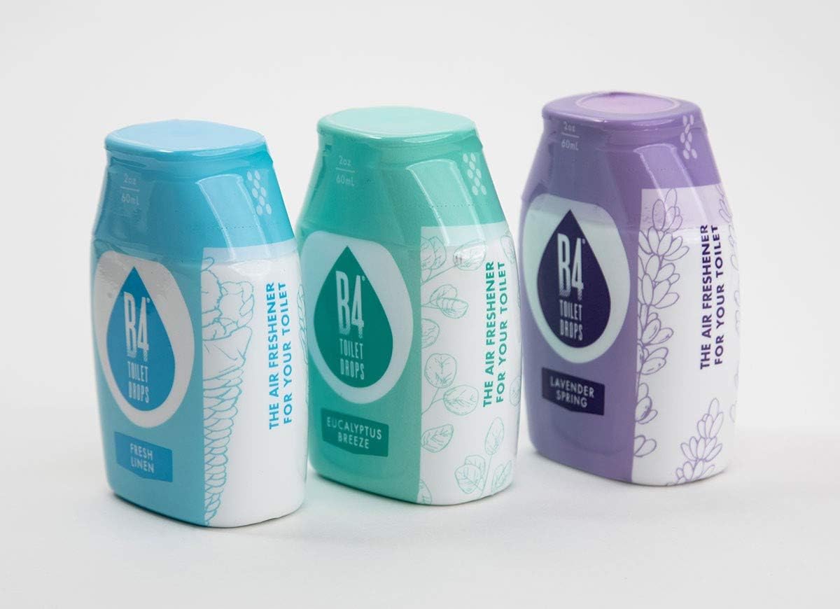 B4 Toilet Drops Toilet and Bathroom Deodorizer Drops, 3 Count, 2 Ounce Bottles (Variety Pack)