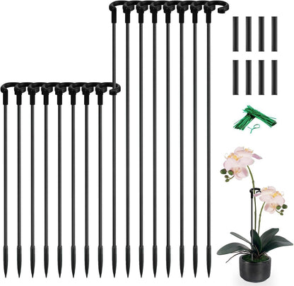 Plant Stakes 17inch &11inch SupKing Adjustable Length Plant Support Stake 16Pcs Orchid Stick with Clips for Indoor Outdoor,Garden Pole for Potted Tomato Amaryllis Vegetables Comes with 20 Ties (Green)