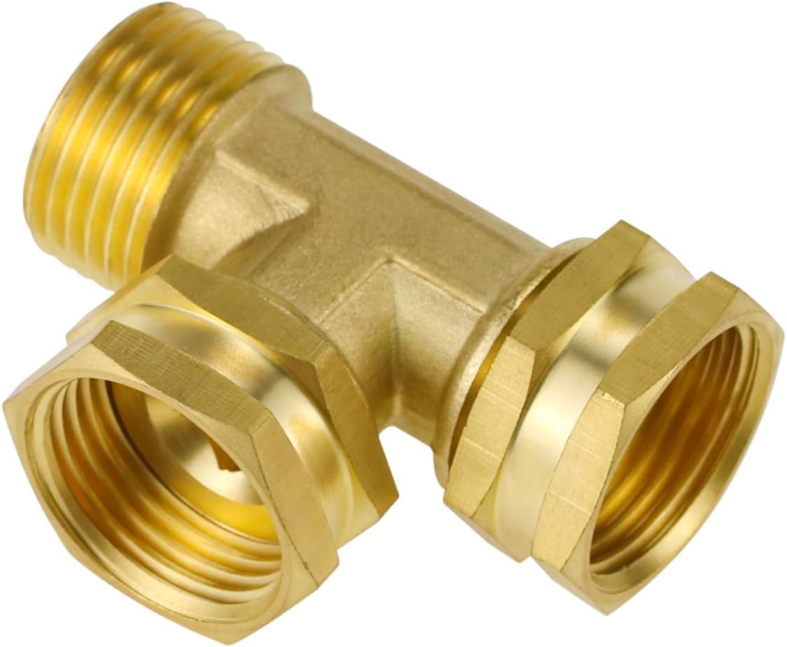 GHT 3/4 Hose Splitter 2 Way, Brass Hose Y for Outdoor Spigot | for garden hoses, sprinklers, drip irrigation and patios, good sealing performance, sturdy, leakproof, full flow port