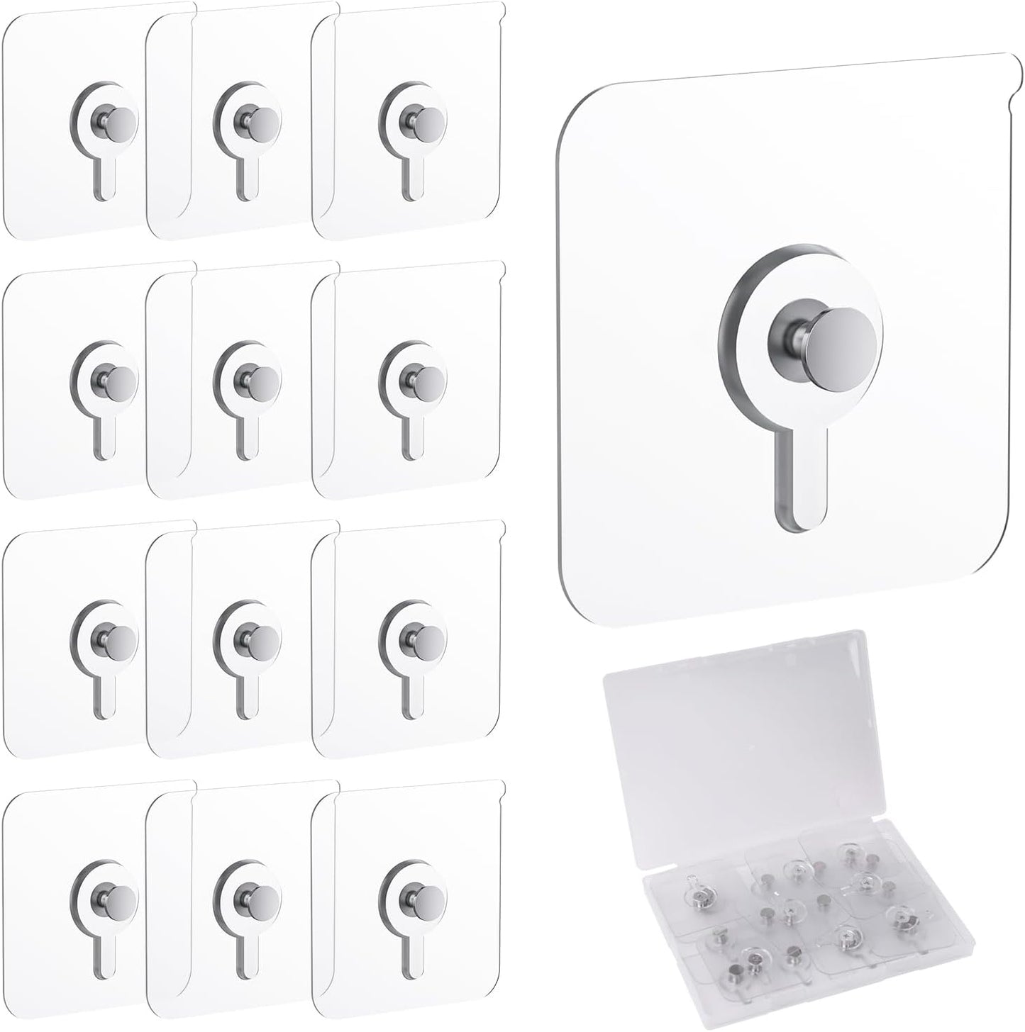 20 Pcs Adhesive Picture Hooks, 20 Ibs Load Heavy Duty Self Adhesive Wall Hooks for Hanging, Waterproof Picture Hangers Without Nails for Bathroom Kitchen, Transparent Sticky Hooks for Frames
