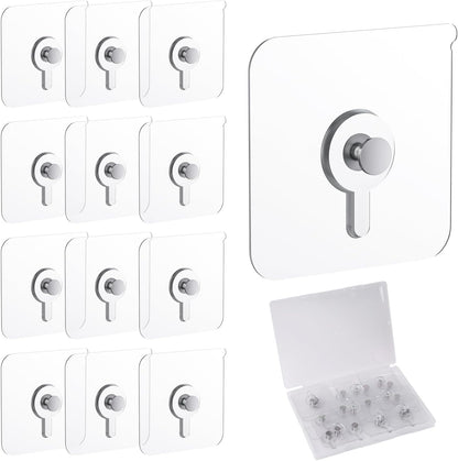 20 Pcs Adhesive Picture Hooks, 20 Ibs Load Heavy Duty Self Adhesive Wall Hooks for Hanging, Waterproof Picture Hangers Without Nails for Bathroom Kitchen, Transparent Sticky Hooks for Frames