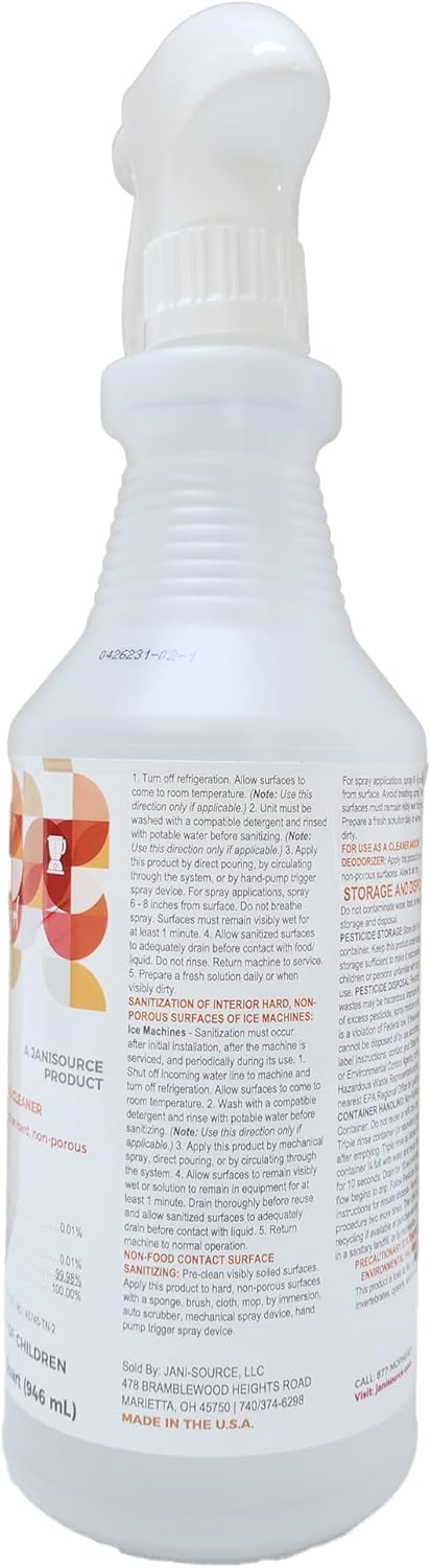 Bussit Clean Foodservice Surface Sanitizer & Cleaner, Spray and Wipe, Kills 99.9% of Kitchen Bacteria, 1 Quart (Each)