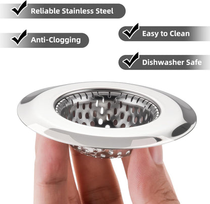 Bathtub Drain Strainer SANLESS Premium Stainless Steel Bathroom Sink Drain Strainer Filter Basket Hair Stopper for Wash Basin Bathtub Sink, 2.79 Inch (2PCS)