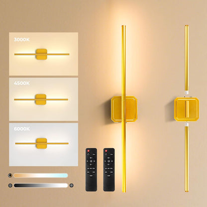 GvvooHome Battery Operated Wall Sconces Set of 2, Detachable 360°Rotate Wall Lamps, 3000-6500K Dimmable with Remote Control, 10000mAh Rechargeable Wall Light for Bedroom, Living Room, 28.3" Black Gold