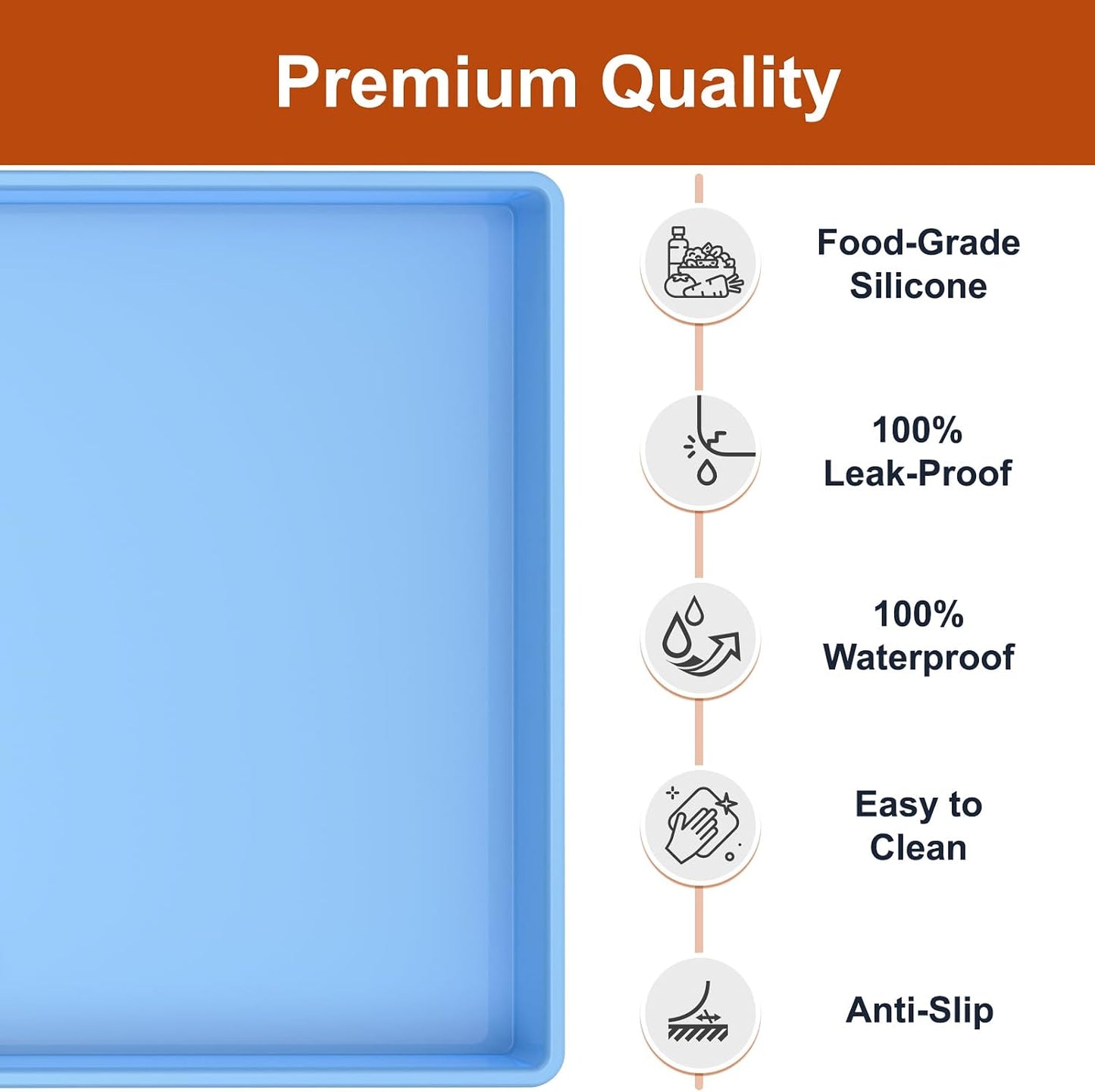ukeetap Extra Thick Silicone Mat Waterproof with Raised Edge 19” x 12”, BPA Free Non-Slip Dog & Cat Food Mat, Feeding Mat for Food and Water Bowls, Spill Proof Mat to Protect Floors, Black