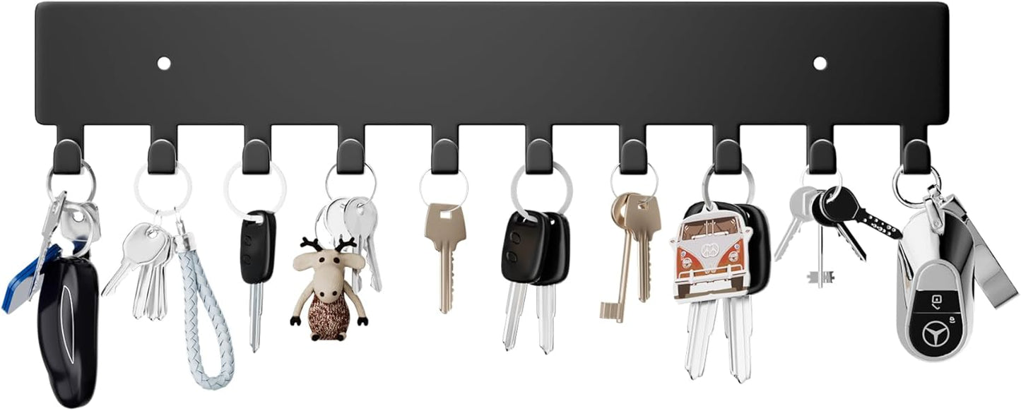 GTK Key Holder for Wall, Key Hooks with 10 Hooks, Wall Mounted Key Holder for Hallway, Self Adhesive Key Rack(White)