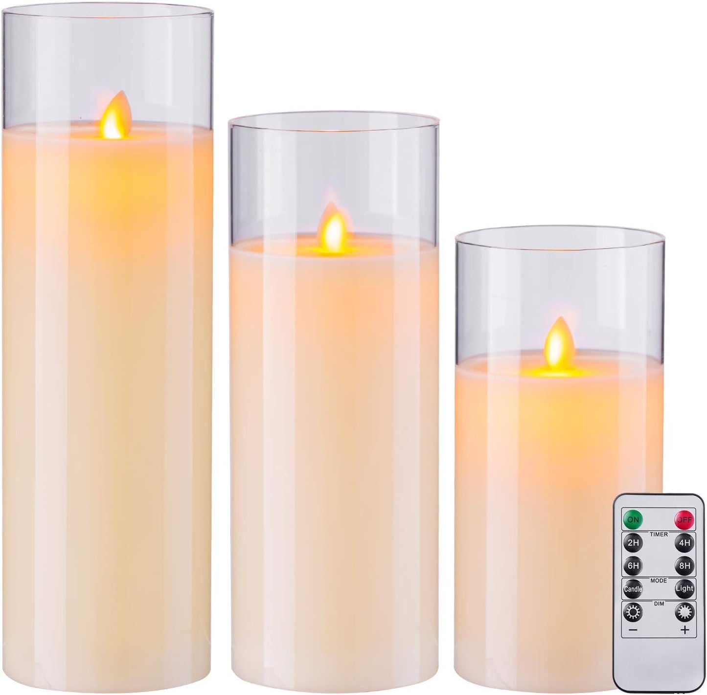 AKU TONPA Flameless Candles Battery Operated Pillar Real Wax Flickering Electric LED Candle Gift Sets with Remote Control Cycling 24 Hours Timer, Pack of 6 (3" D x 4" H, Ivory)