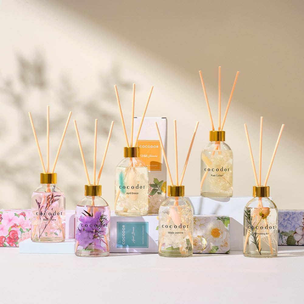 COCODOR Flower Reed Diffuser Set / 6.7oz / Garden Lavender/Scent Diffuser with Sticks Home Fragrance Oil Reed Diffuser for Bathroom Shelf Decor