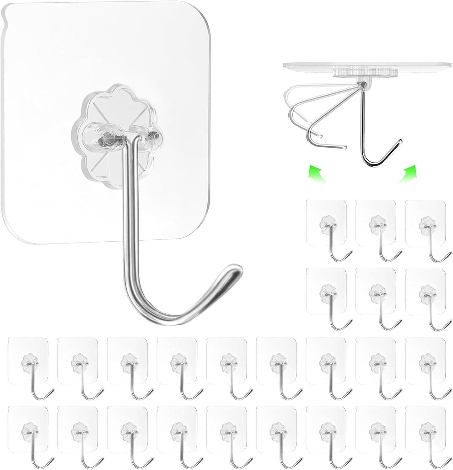 ZESLMG Adhesive Wall Hooks for Hanging, 16 Pack Self Sticky Hooks Heavy Duty 22lb Clear, Removable Shower Hook No Damage for Towel Key Coat Wreath Picture Outdoor Ceiling Bathroom Kitchen, Waterproof