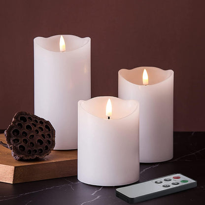 Eywamage Ivory Flameless Pillar Candles with Remote, Flickering Realistic LED Battery Wax Candles Set of 3, Φ 3" H 4" 5" 6"
