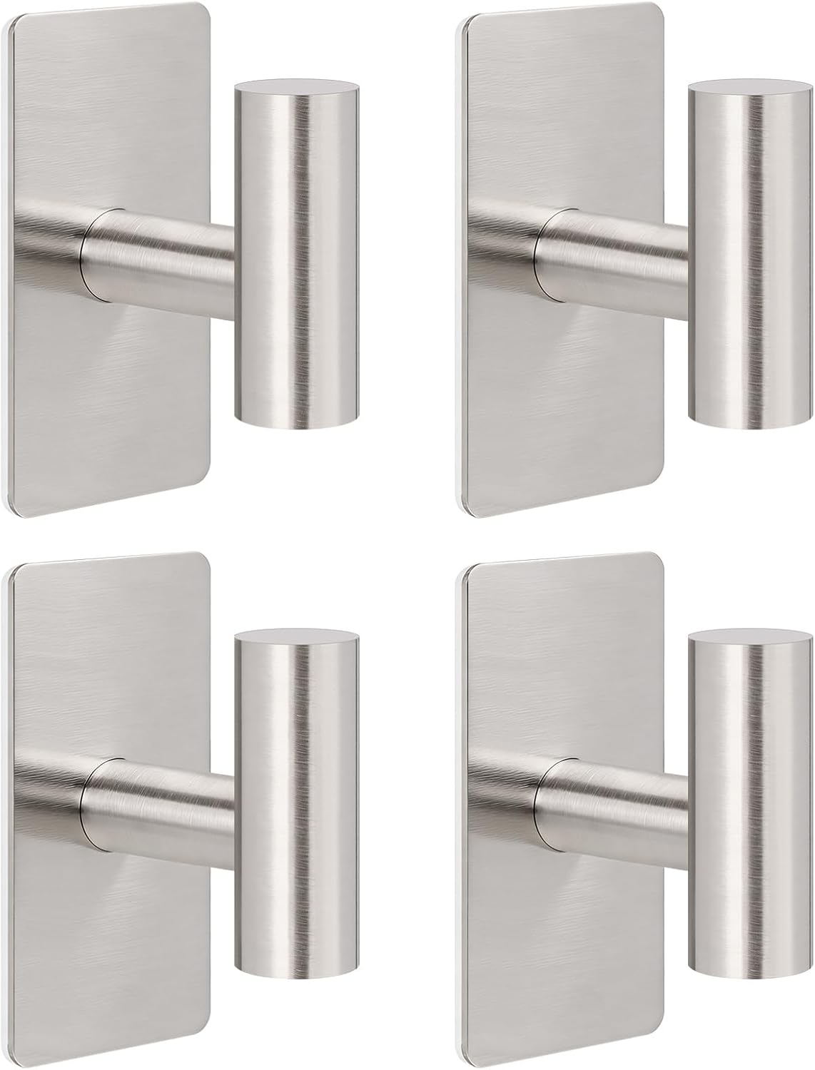 NearMoon Adhesive Hooks - Premium Stainless Steel Shower Holder Wall Hooks Heavy Duty Robe Towel Hangers Stick on Wall for Bathroom Kitchen (Brushed Nickel)