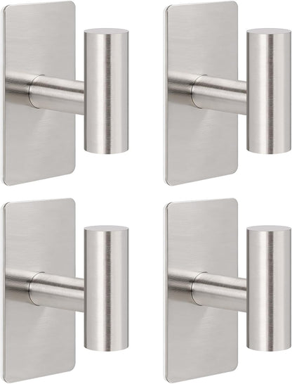 NearMoon Adhesive Hooks - Premium Stainless Steel Shower Holder Wall Hooks Heavy Duty Robe Towel Hangers Stick on Wall for Bathroom Kitchen (Brushed Nickel)