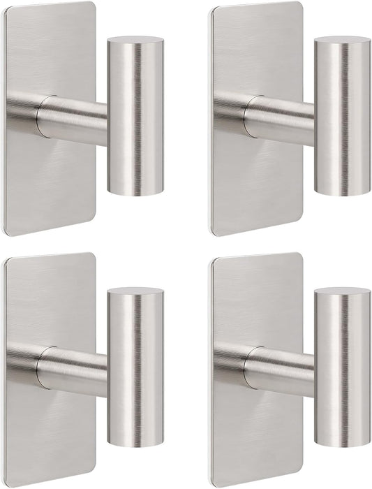 NearMoon Adhesive Hooks - Premium Stainless Steel Shower Holder Wall Hooks Heavy Duty Robe Towel Hangers Stick on Wall for Bathroom Kitchen (Brushed Nickel)