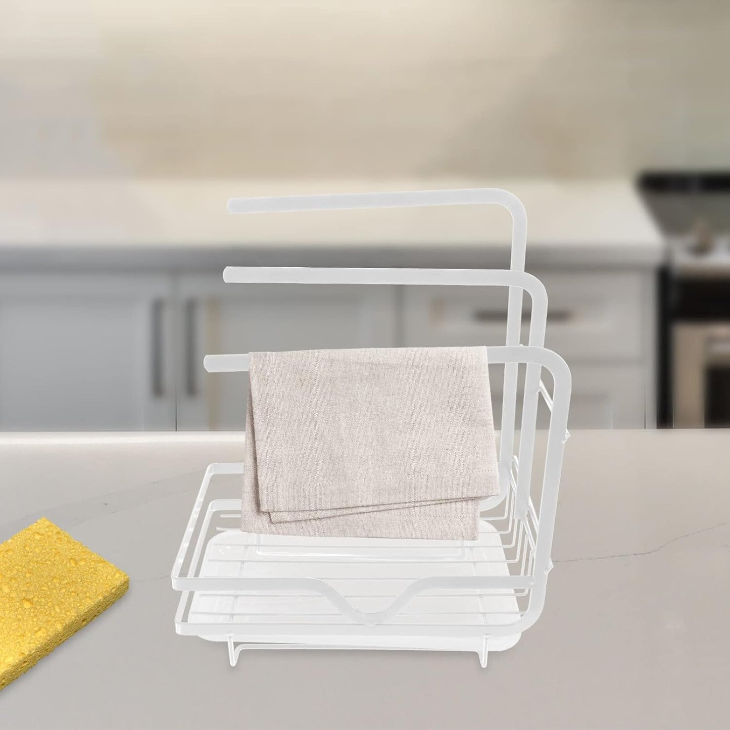 GANAZONO Kitchen Sponge Draining Holder Wall-Mounted Dishcloth Rack for Efficient Sink Storage and Waste Drainage Stylish Household Organizer for Sponges Cloths and Cleaning Supplies