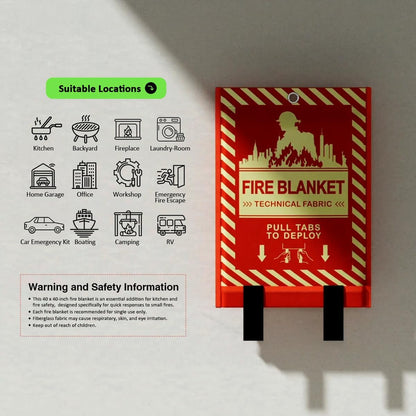 Glow-in-The-Dark Emergency Fire Blanket-3 ply Glass Fibre Fabric Construction, 2 Side Silicone Coated Fire Blanket, 40” x 40” Fiberglass Fire Blankets Emergency for Home and Kitchen, 2 Pack