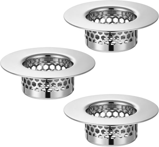 3 Pcs Bathroom Sink Drain Strainer Stainless Steel Drain Filter for Bathtub Shower Sink Universal Hair Catcher Clog Preventer Fit Hole Size from 1.25"