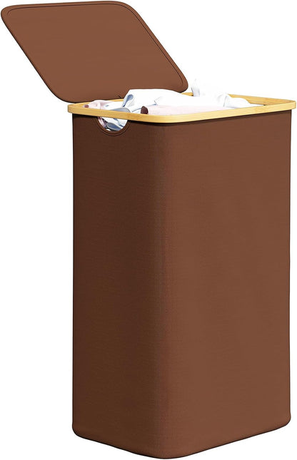 SpaceAid Double Laundry Hamper 2 Section with Lid and Removable Laundry Bags, 160L Clothes Basket with Bamboo Handles, Large Collapsible Hamper for Bedroom, Bathroom, Dorm, Laundry Room - White