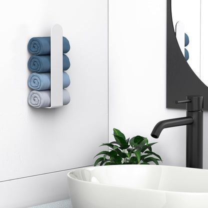 HUFEEOH 2 Pack Adhesive Hand Towel Holder, Kitchen Towel Rack Towel Bars Wall Mounted, Stainless Steel Bath Towel Hanger for Bathroom Hotel Kitchen (White, 8 Inch(2PC))