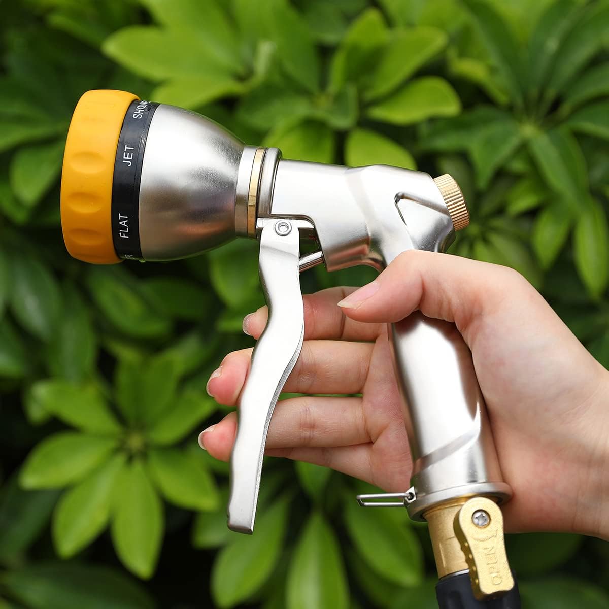 FANHAO Garden Hose Nozzle Heavy Duty Metal Spray Nozzle with Thumb Control, High Pressure Water Nozzle with 8 Adjustable Spray Patterns for Watering Plants, Washing Cars and Showering Pets