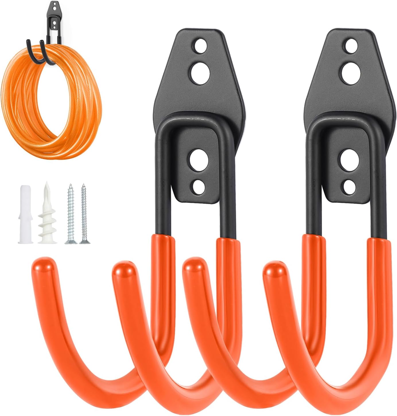 Hose Hanger Wall Mount 2 Pack,Heavy Duty Hose Holder with Screws Metal Hose Hangers for Outside,Hose Rack Suitable for Garage,Garden and Yard,Black