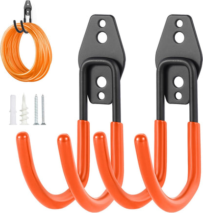 Hose Hanger Wall Mount 2 Pack,Heavy Duty Hose Holder with Screws Metal Hose Hangers for Outside,Hose Rack Suitable for Garage,Garden and Yard,Black