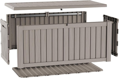 320 Gallon Waterproof Outdoor Storage Box, UV Resistant Resin Deck Box with Hydraulic Rod for Reinforced Stability, Perfect for Patio, Garden, and Pool（Black，320 Gallon）