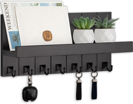 Key Holder for Wall, Decorative Key Holder with Shelf, Key and Mail Holder Wall Mount, Farmhouse Decor with 5 Key Hooks for Keys, Coats, ect.