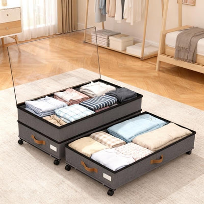 Under Bed Storage with Wheels 2-Pack, 75L XXL Under the Bed Storage Containers Large, 12" Tall Adjustable Storage for Underbed with Lids, Rolling for Clothes, Shoes, Blankets (Black)
