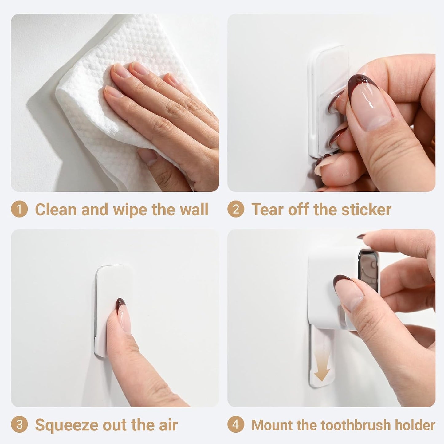 4PCS Toothbrush Holder Wall Mounted with Cover, Toothbrush Holder Single Slot Toothbrush Dispenser Storage Organizer for Bathroom Family & Travel