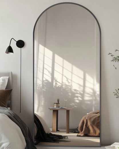 Full Length Mirror with Stand, 71"x28" Arched Full Body Large Stand Up Aluminum Frame Floor Standing Mirror, Freestanding Hanging Leaning Mounted for Bedroom Living Room Entryway Gold