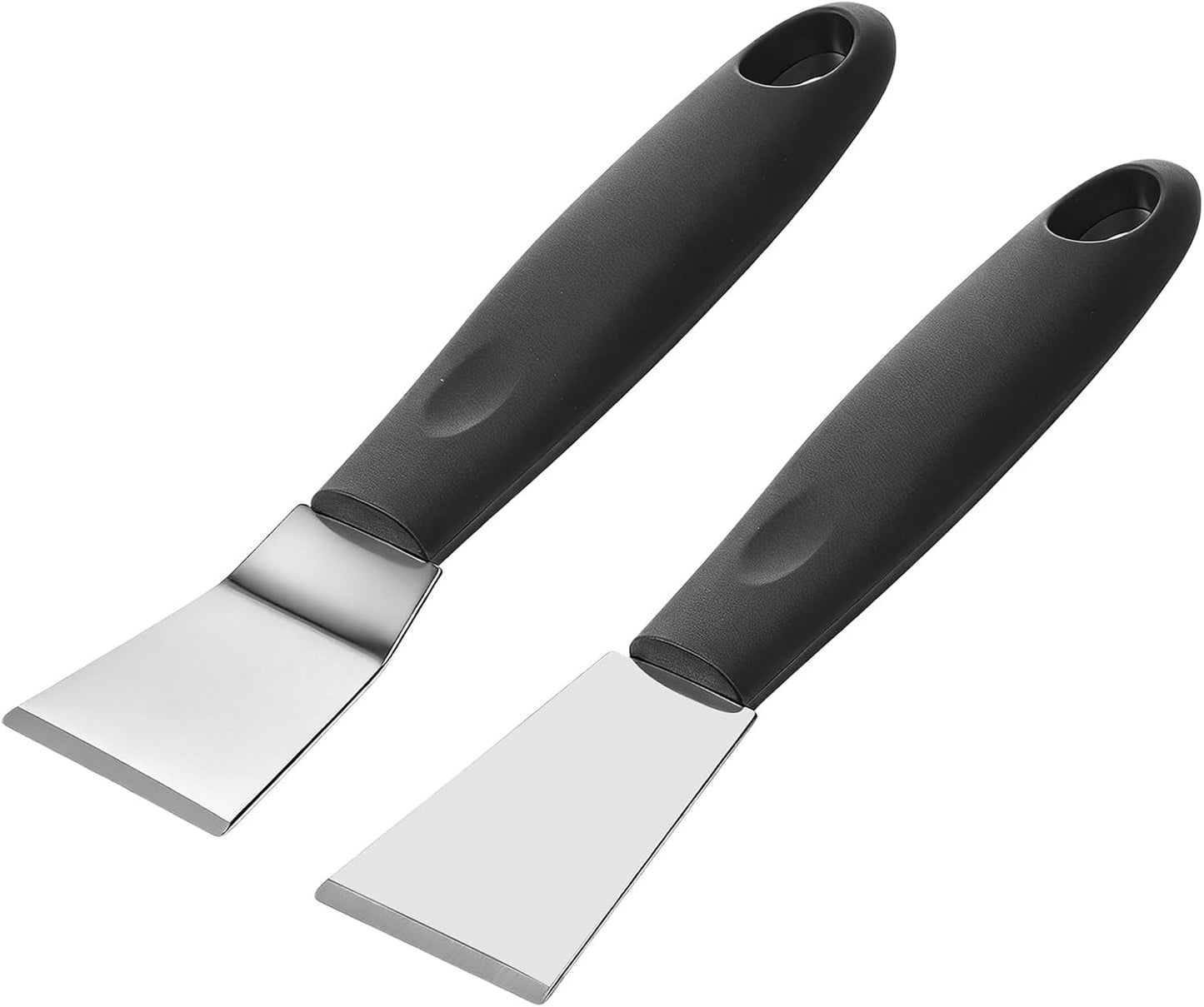 2 Pcs Stainless Steel Scrapers, Multi-Purpose Metal Cleaning Tool with Grip for Stove Oven Glass Grout Adhesive Paint 3D Printing, Professional Non-Scratch Scrapers (Straight + Bending)