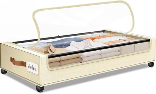 SpaceHacks Under Bed Storage with Wheels 2Pack Storage Containers with Clear Window&Label Under Bed Drawers Rolling Under Bed Storage for Clothes,Shoes, Blankets (30.71 x 16.93 x 6.69 in, Dark Grey)
