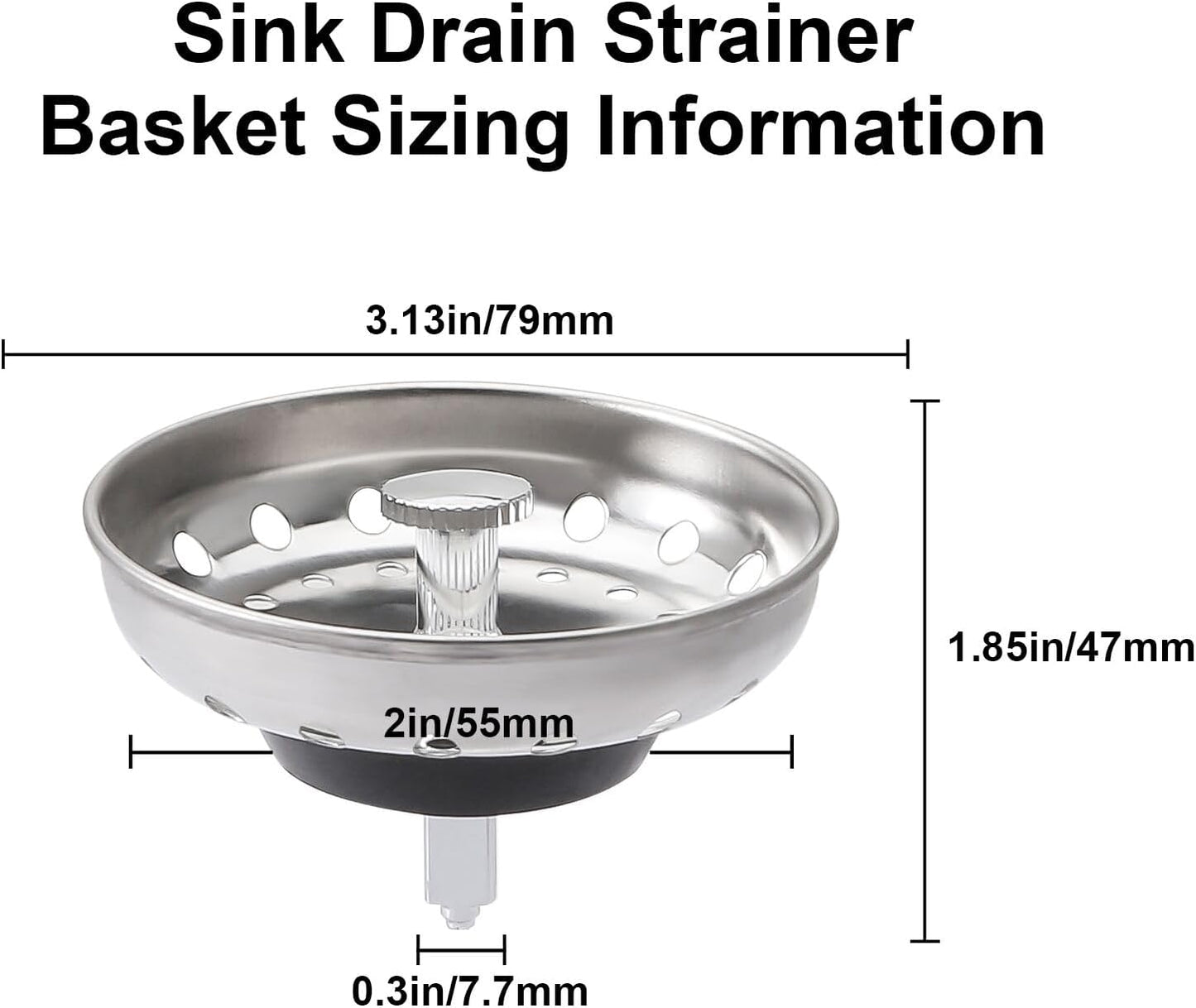 2pcs Kitchen Sink Drain Basket, 3 1/4 '' 304 Stainless Steel Drainage Filtration Basket with Handle for Kitchen Sink Strainer Replacement