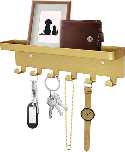 GTK Key Holder for Wall, Key Hooks with 6 Hooks, Wall Mounted Key Holder for Hallway, Self Adhesive Key Rack(White)